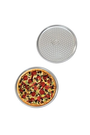 Perforiertes Pizzablech Lahmacun Pita-Tablett 36 cm 2 Stück rn-pizza36 - 2