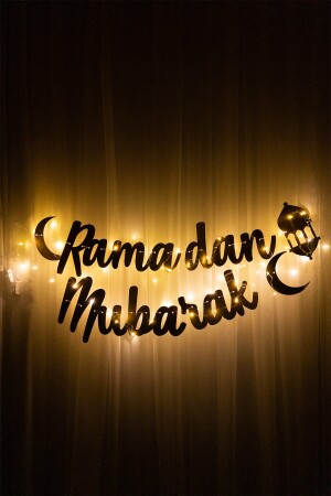 Peri Led Işık Ramadan Mubarak Hoşgeldin Ramazan Gold Banner Yazı Tavan Süs Ramazan Oda Süsleme - 1