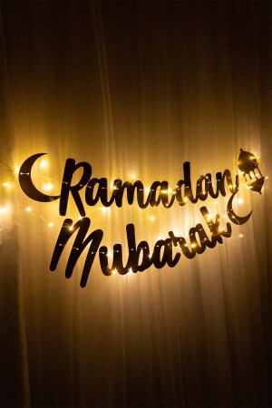 Peri Led Işık Ramadan Mubarak Hoşgeldin Ramazan Gold Banner Yazı Tavan Süs Ramazan Oda Süsleme - 2
