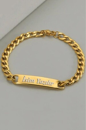 Personalisiertes Herrenarmband aus vergoldetem Stahl mit Namensaufschrift Ack06isr MDL-ACK06İSR - Takı Dükkanı