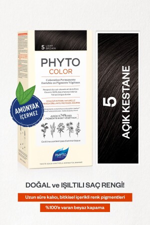 Phytocolor 5 Açık Kestane Amonyaksız Kalıcı Bitkisel Saç Boyası 3338221002587 - 1