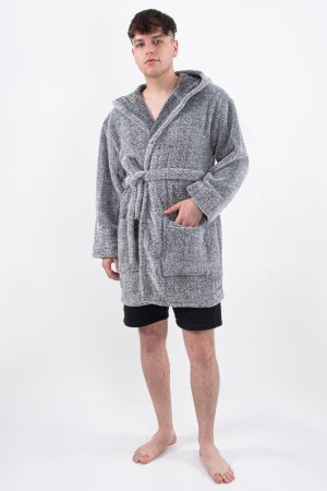 Plain Unisex Sabahlık Bornoz Wellsoft Peluş Kapşunlu Erkek Kadın Sabahlık - Zeynep Tekstil