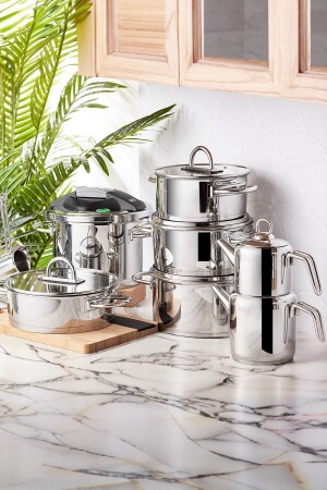Platinium 17 Parça Indüksiyon Tabanlı Çelik Çeyiz Tencere Seti sda258412nmö - Karaca