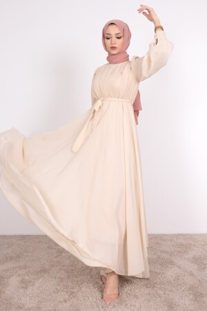 Plissee-Hijab-Kleid mit Taillengürtel, Nerzfarben TYC00358427248 - 1