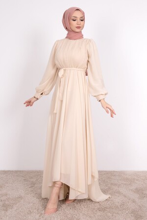 Plissee-Hijab-Kleid mit Taillengürtel, Nerzfarben TYC00358427248 - 2