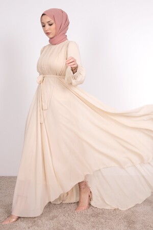 Plissee-Hijab-Kleid mit Taillengürtel, Nerzfarben TYC00358427248 - 3