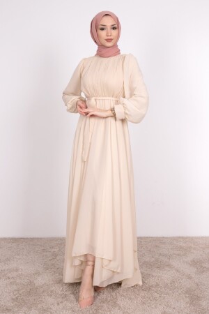 Plissee-Hijab-Kleid mit Taillengürtel, Nerzfarben TYC00358427248 - 4
