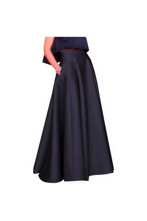 Plus Size Maxirock aus Satin in A-Linie mit hoher Taille und Taschen - Nsm