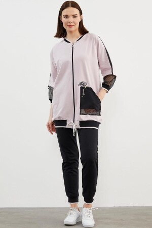 Plus-Size-Trainingsanzug mit Mesh-Detail – Flieder - Sementa