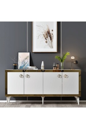 PONNY-KONSOLE MIT 4 TÜREN UND REGALEN WEISS-GOLD N KNS8048 - DEMONTE DECOR