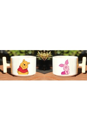 Pooh & Piglet Baskılı Sevgili Çift Çift 2'li Beyaz T Kulp Kupa Bardak T-kupa00000012 - 1