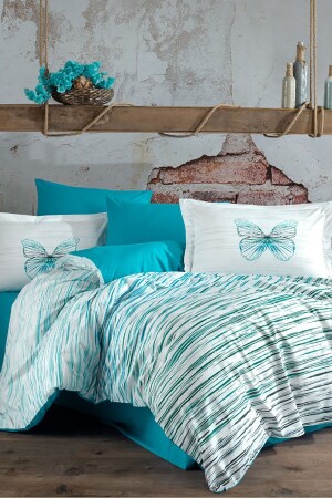 Poplin Çift Kişilik Nevresim Takımı Eldora Turkuaz Eldora-CKNT - Hobby