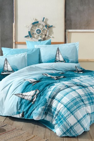 Poplin Tek Kişilik Nevresim Takımı Marıtım Mavi Maritim-TKNT - Hobby