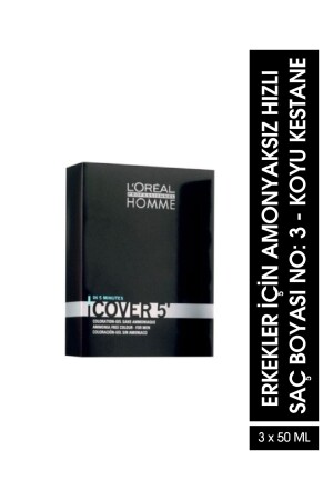 Pour Homme Cover 5' Erkekler için Amonyaksız Hızlı Saç Boyası No:3 - Koyu Kestane 3x50 ml 3474634006467 - 1
