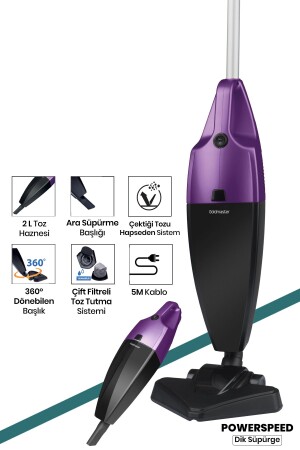 Power Speed 2 Litre Hazneli 800 W Yıkanabilir Filtreli 2 In 1 Dikey Ve Elde Elektrikli Süpürge BY-4501 - GoldMaster