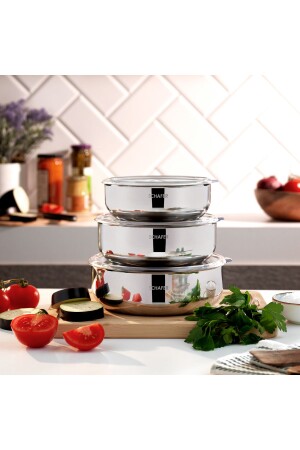 Practi Çelik Saklama Kabı 3 Lü (16-18-20 Cm) -6 Parça-ınox 1S5736-05001-INX01 - Schafer