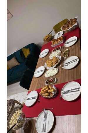 Präsentation von Neujahrsgeschirr, roter Läufer – amerikanisches Tischset, roter Tischläufer aus Baumwolle, 40 x 170 cm, Einzelläufer - 4