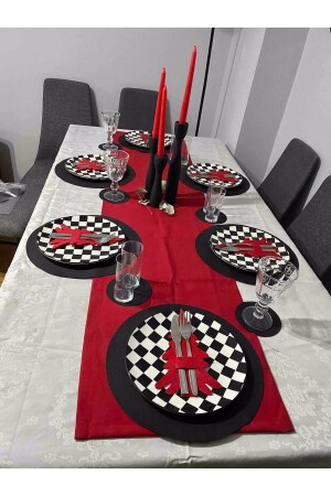 Präsentation von Neujahrsgeschirr, roter Läufer – amerikanisches Tischset, roter Tischläufer aus Baumwolle, 40 x 170 cm, Einzelläufer - 6