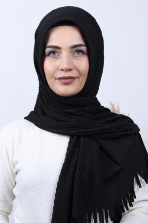 Pratik Piliseli Hazır Hijab Şal Siyah PS44 - 1