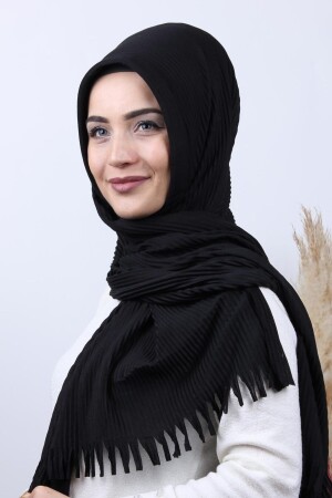 Pratik Piliseli Hazır Hijab Şal Siyah PS44 - 2