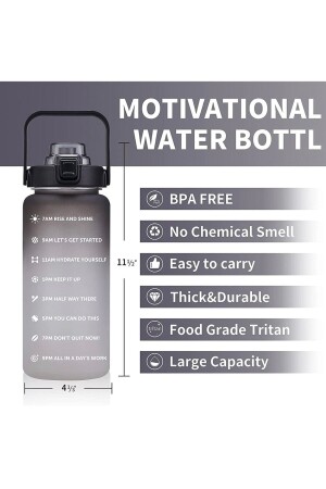 Premium Black Motivasyonel Su Matarası Su Şişesi 2 Lt Tritan Spor Salonu Su Şişesi Bpa Içermez Suluk BYZM-1073 - 2