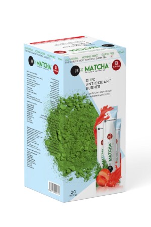 Premium japanischer Detox-Brenner mit Erdbeergeschmack in Form von Matcha-Tee, 1 Box - Matcha