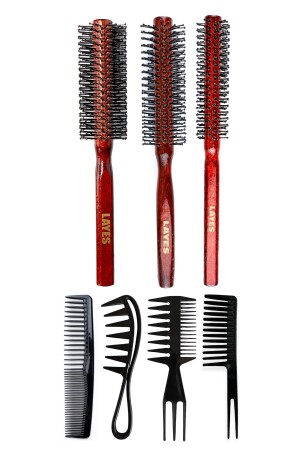 Professional 3’lü Erkek Tarama Fön Fırça Serisi - 4’lü Şekillendirici Tarak - Layes