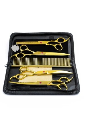 Professionell 8 Stück 7. 0 Zoll 18 cm Gold verstellbares Friseur-Haarscheren-Set mit Ledertasche - Valkyrie