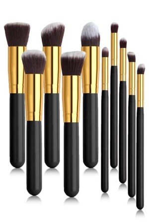 Professionelles Make-up-Pinsel-Set, 10-teilig, schwarzer Griff – Rouge – Puder – Concealer – Lidschattenpinsel – Kontur - Rowenarose