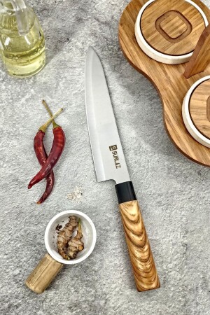 Profi-Kochmesser mit hellem Holzgriff, 34 cm, Edelstahl - Sürlaz