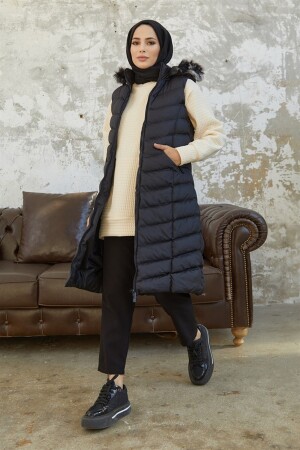 Pufferweste mit V-Naht – Schwarz MOD0394 - MODAMİA