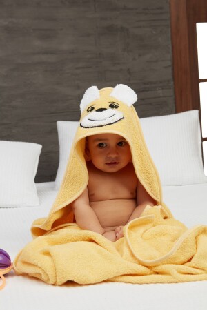 Pupy Bear Kapşonlu Bebek Banyo Havlusu Sarı 100x100 Cm 152-23-001 - 1