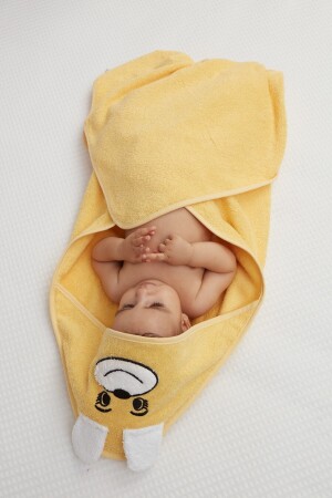 Pupy Bear Kapşonlu Bebek Banyo Havlusu Sarı 100x100 Cm 152-23-001 - 2