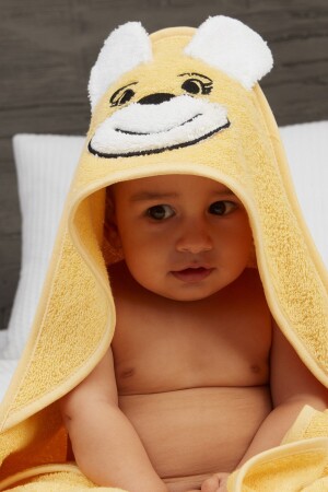 Pupy Bear Kapşonlu Bebek Banyo Havlusu Sarı 100x100 Cm 152-23-001 - 3