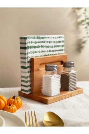 Quadratische Salz- und Pfefferstreuer aus gebogenem Glas, Serviettenhalter aus Holz, Salz- und Pfefferstreuer aus Holz, Gewürzstreuer aus Holz, RM026 - NOBLERAVEN DESIGN