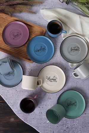 Rainbow Motto Stackable Çay Takımı 12 Parça 6 Kişilik - Keramika