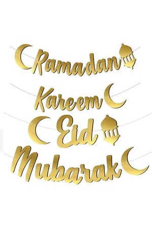 Ramadan Kareem Eid Mubarak Yazılı Kaligrafi Altın Renk Ramazan Kağıt Asma Süsü - 1