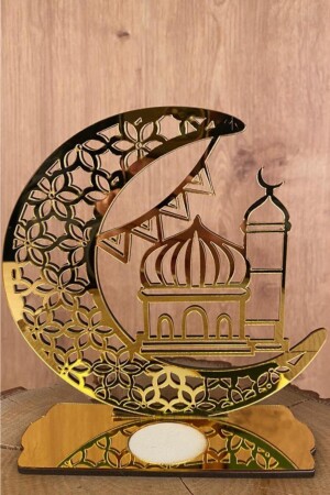 Ramazan Ayı Dekoratif Pleksi Süs Mescid Model Gold 18x16 - 1