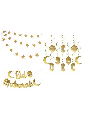 Ramazan Ayı Süs Setleri 3 Lü Set 4m Yıldız & Eid Mubarak Yazı Ve 10 Lu 3 D Yay Süs - 1
