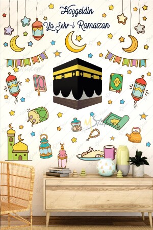 Ramazan Ayı Temalı Süsleme 122 Parça- Kabe Ve Ramazan Figürleri Sticker Seti Ramazan Süsleri 33 x 120 - 1