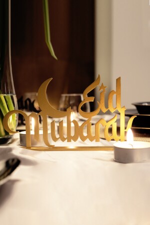 Ramazan Bayramı - Eid Mubarak Metal Masaüstü Dekor - Altın - Wamh108 - 3