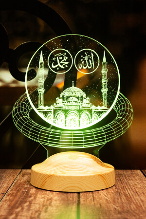Ramazan Hediyesi- Allah Hz. Muhammed Yazılı Camii- Dini Hediye 3d Led Lamba - 2