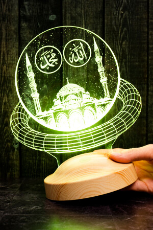 Ramazan Hediyesi- Allah Hz. Muhammed Yazılı Camii- Dini Hediye 3d Led Lamba - 4