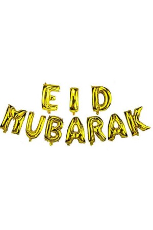 Ramazan Temalı Eid Mubarak Yazılabilen Folyo Balon 35 Cm 10 Harf Altın Renk - 1