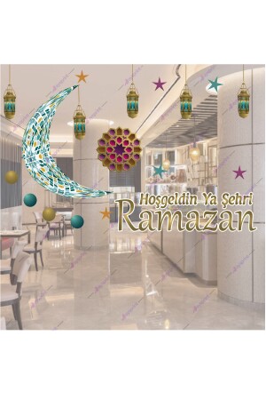 Ramazan Vitrin Kandil Fener Hilal Cam Kapı Duvar Ramazan Bayram Süsü Sticker Seti R015876595 120 x 45 - 1