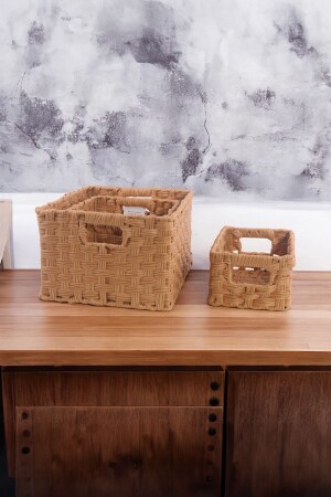 Rattan, rechteckig, eng geflochten, für Badezimmer und Küche, Organizer, Weidenkorb, 3er-Set - Vadi