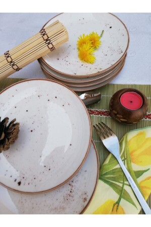 Reaktif 46 Krem Pasta Tabağı Takımı 01984 - Tulü Porselen