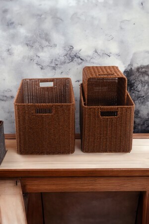 Rechteckiger 3-teiliger Bad-Organizer aus Korbgeflecht aus Rattan, Kartoffel- und Zwiebelkorb - Vadi