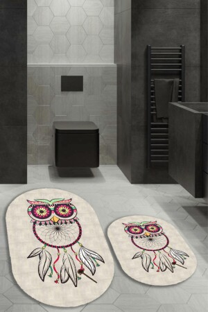 Renkli Baykuş Desenli 2'li Banyo Halı Takımı 40x60/60x100 BNY-105 - 1