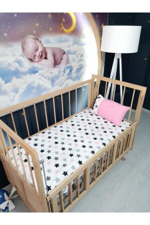 Renkli Yıldız Desen Lastiksiz Çarşaf*yastık Ve Yastık Kılıfı Hediye*(her Ölçüye Uygundur Açıklama) TAN10083 - bebek iklimi